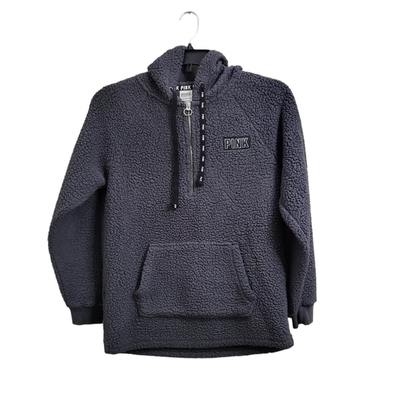 PINK Victoria's Secret Tops - Pink Victoria's Secret Pullover Hoodie with Half Zipper Dark Gray XS